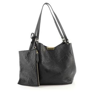 Blackberry Canterbury Tote Check Embossed Black Leather Small